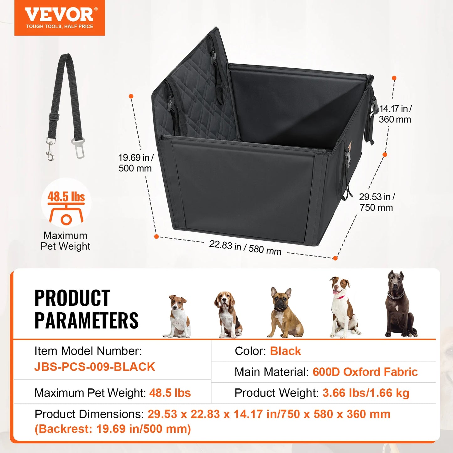 Waterproof Dog Booster Seat with Safety Leash — Medium & Large Dogs