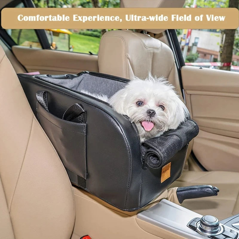 Small Dog Car Console Booster Seat — Removable Cushion, Breathable Mesh