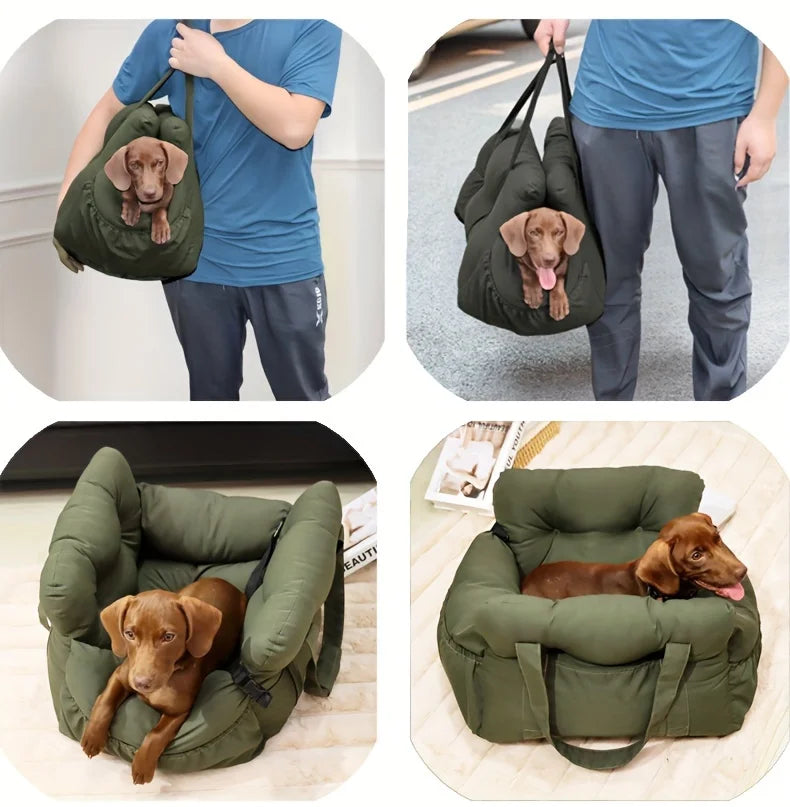 Dog Car Seat with Safety Belt — Non-Slip Washable Travel Carrier, All Sizes
