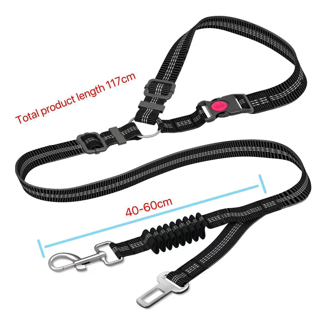 Adjustable Dog Car Seat Belt with Bungee Shock Buffer — 3 Sizes