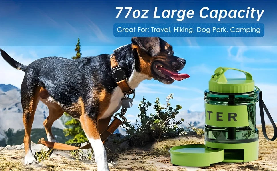 Large Dog Travel Water Bottle — 74oz Leakproof Built-In Bowl for Hiking & Camping