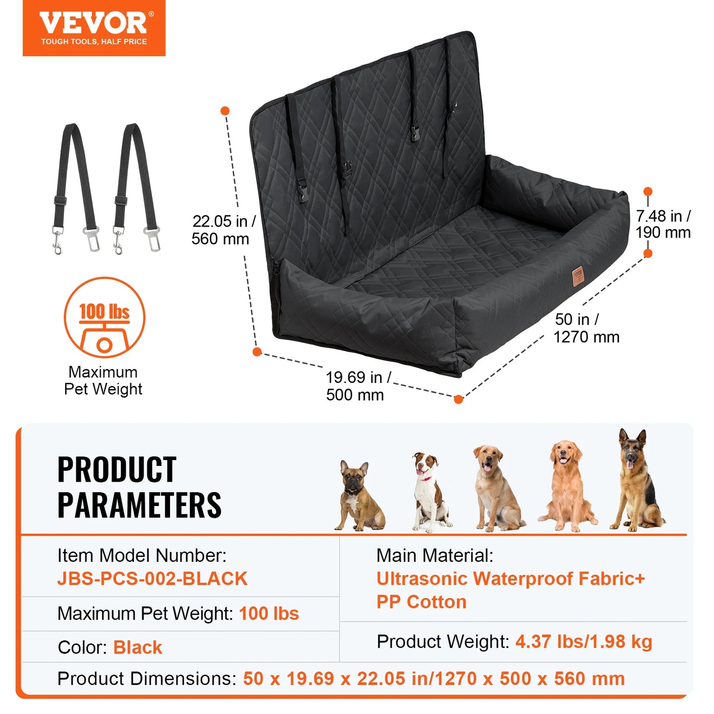 Waterproof Dog Booster Seat with Safety Leash — Medium & Large Dogs