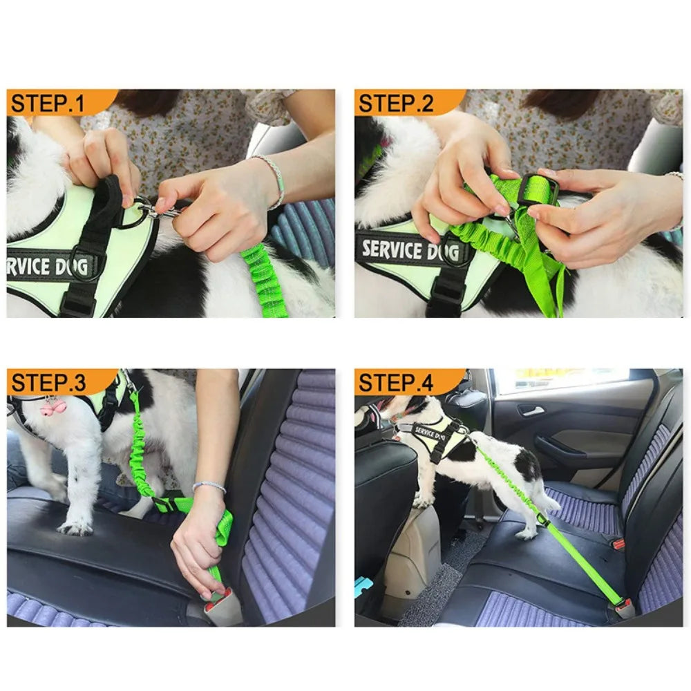 Reflective Dog Car Seat Belt with Bungee — Adjustable Heavy-Duty Nylon Harness