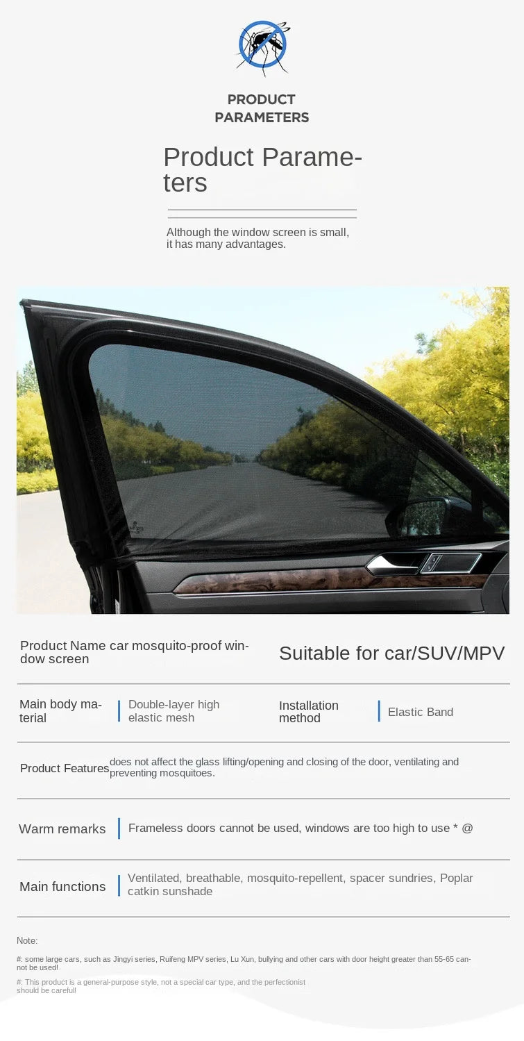 Car Rear Window Sunshade 2-Pack — UV Mesh Privacy Curtain, 6 Colors