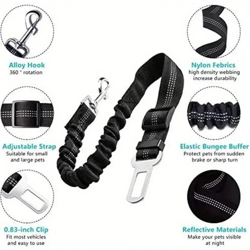 Premium Dog & Cat Car Safety Belt — Reflective Adjustable Traction Collar