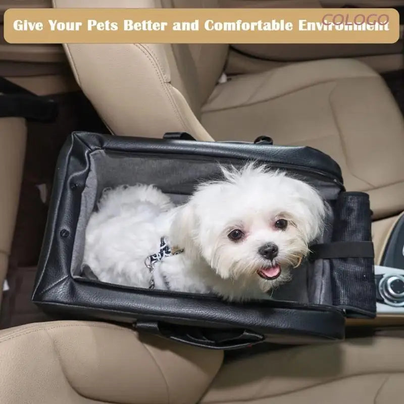 Small Dog Car Console Booster Seat — Removable Cushion, Breathable Mesh
