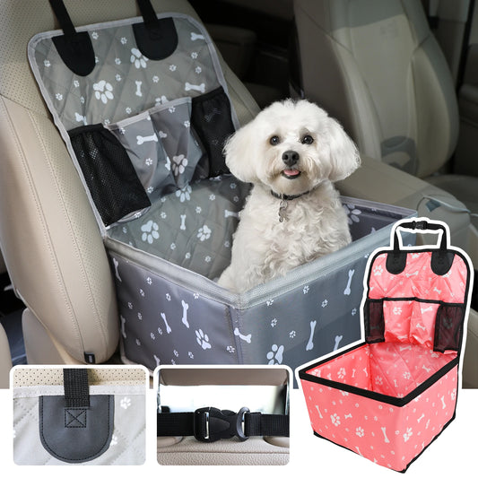 Portable Dog Car Booster Seat Carrier — Front Seat Travel Basket with Storage