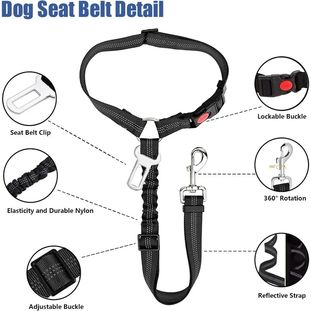 2-in-1 Dog Car Seat Belt with Headrest Restraint — Reflective Safety Leash