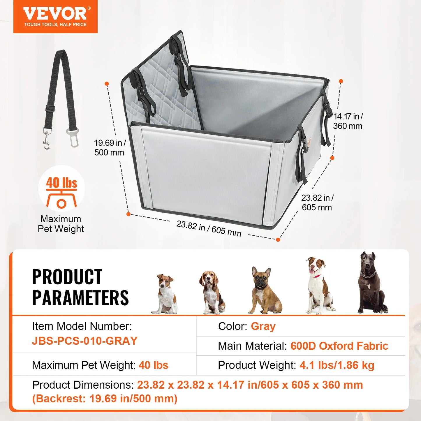 Waterproof Dog Booster Seat with Safety Leash — Medium & Large Dogs