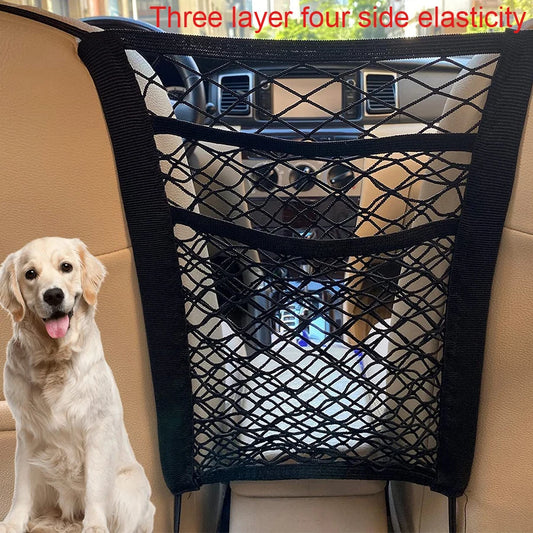 Dog Car Barrier Net with Auto-Open Mesh & Storage Bag — Back Seat Guard