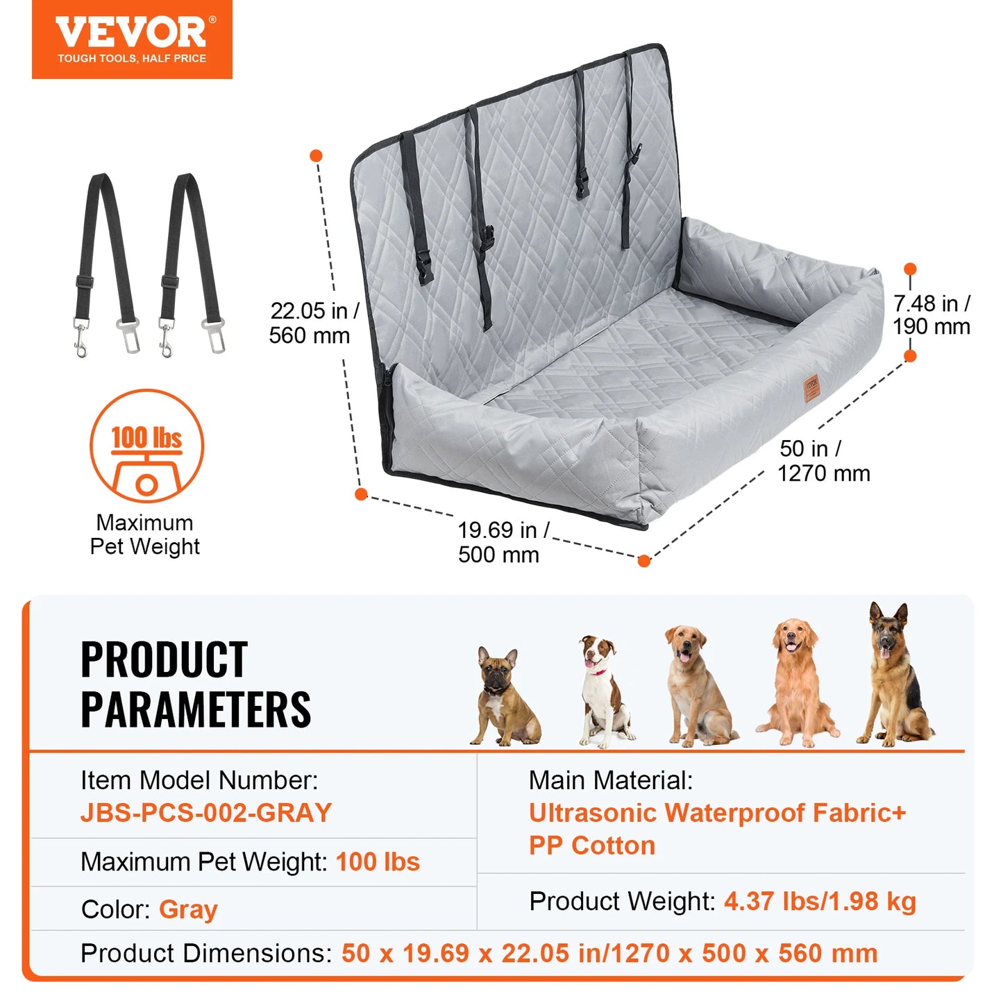 Waterproof Dog Booster Seat with Safety Leash — Medium & Large Dogs