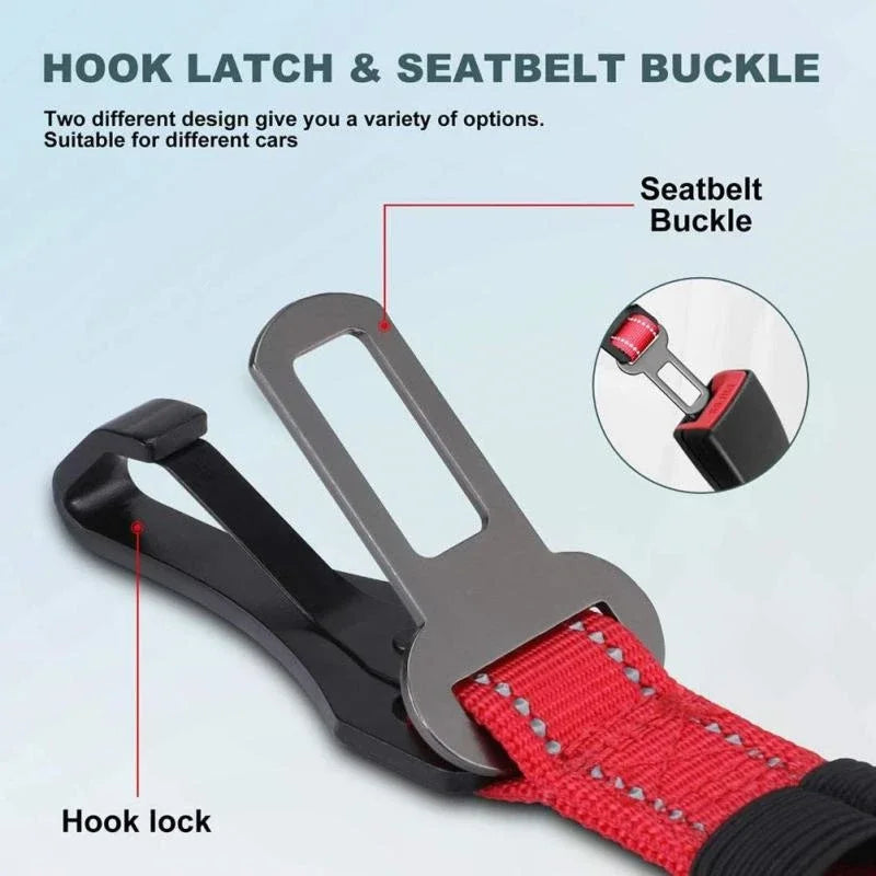 Heavy-Duty Reflective Dog Car Safety Leash — Adjustable Nylon Harness Belt