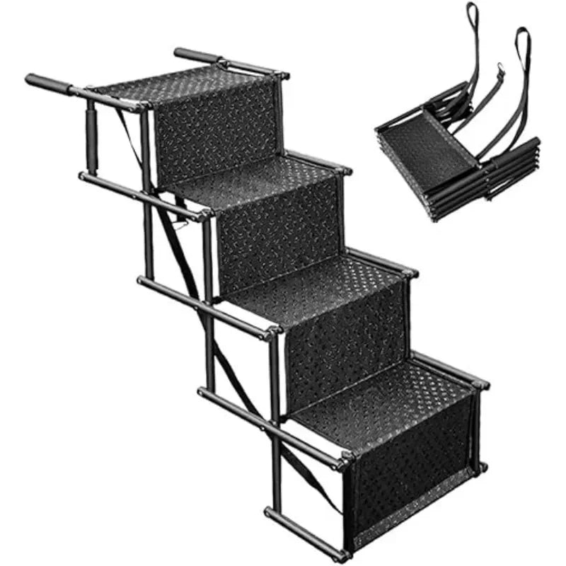 4-Step Folding Dog Car Stairs — Anti-Slip Die-Cast Metal Ramp for SUVs
