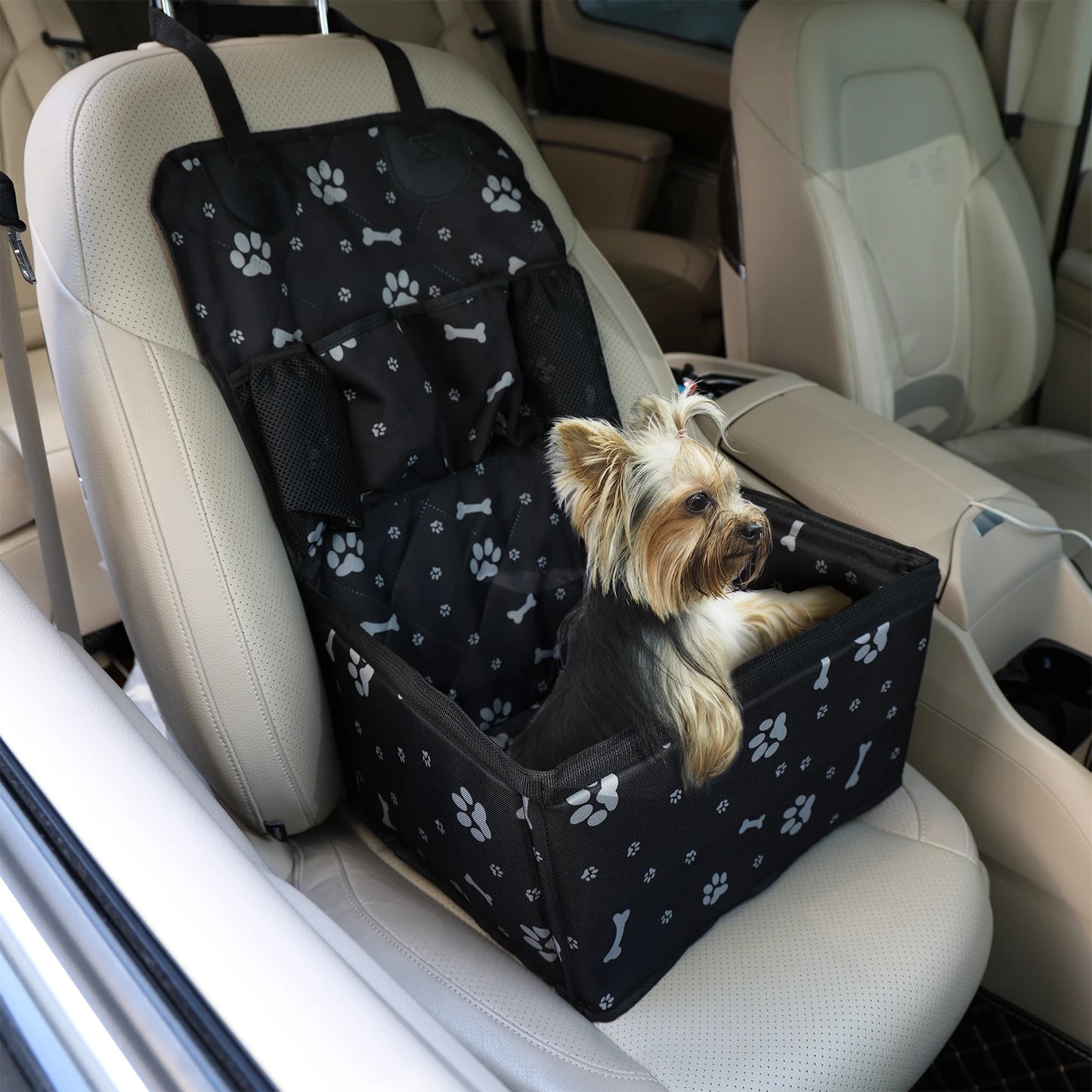 Portable Dog Car Booster Seat Carrier — Front Seat Travel Basket with Storage