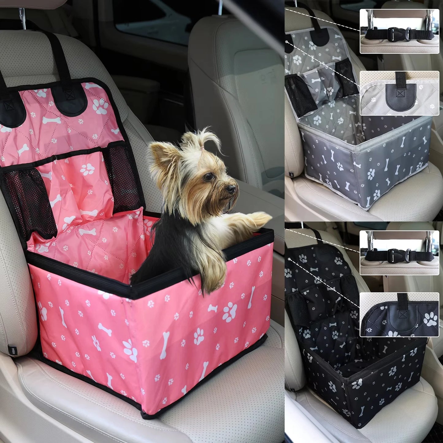 Dog Car Booster Seat with Storage Pockets — Scratch-Proof, Small & Medium Dogs