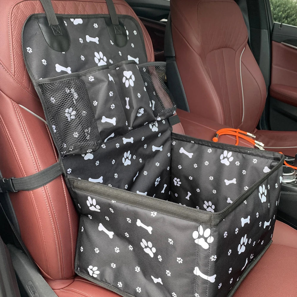 Compact Dog Booster Car Seat with Storage Pockets — Scratch-Proof
