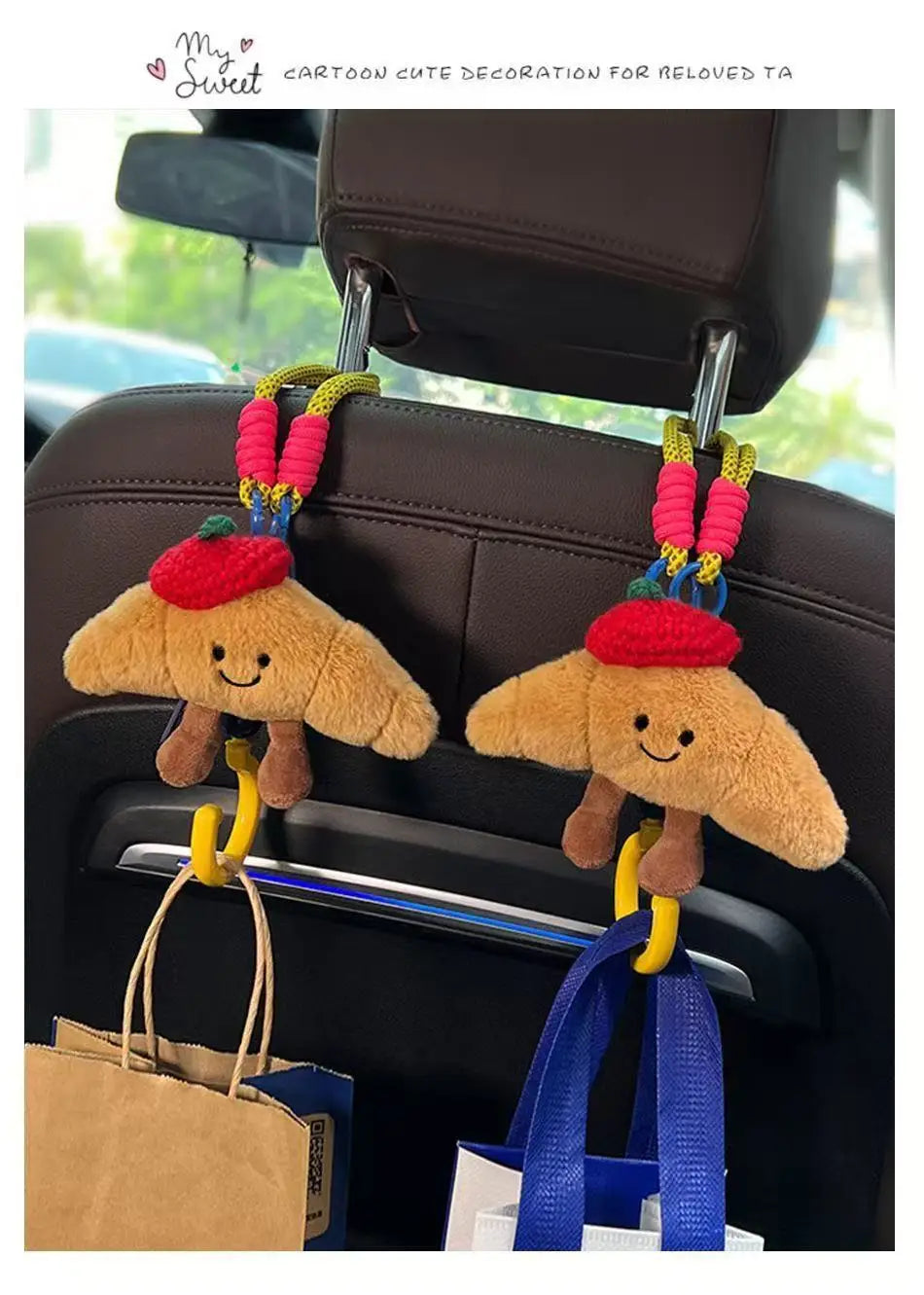 Car Backseat Organizer with Purse Hooks — Cute Multi-Pocket Storage Bag