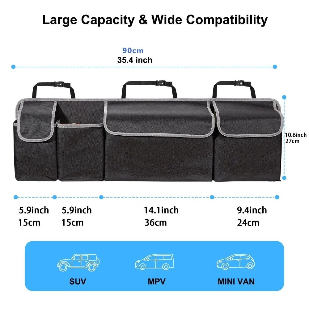 SUV Backseat Trunk Organizer — Durable Multi-Pocket Hanging Storage Bag