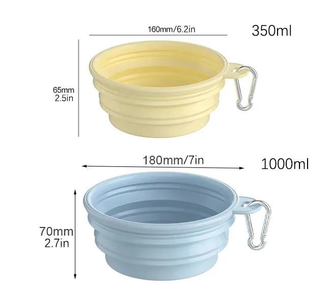 Foldable Dog Travel Bowl — Collapsible Silicone 350ml/1000ml, Multiple Colors