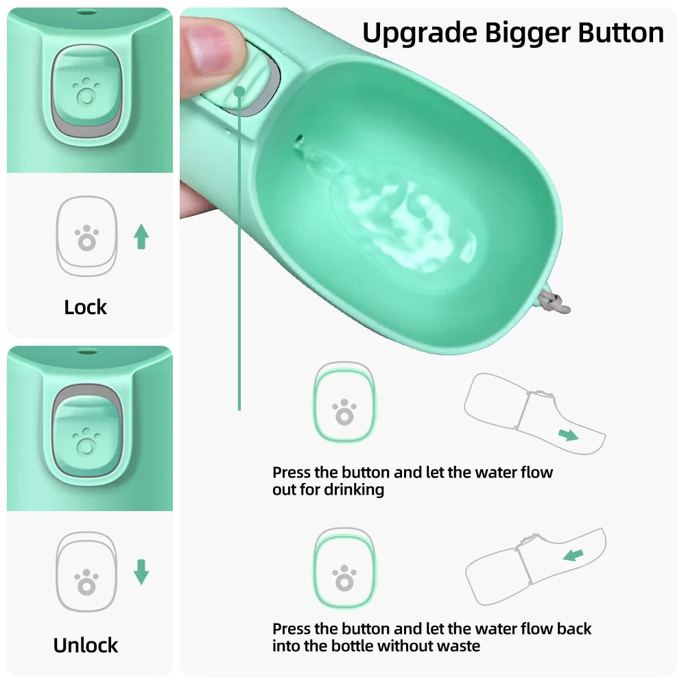 Portable Dog Water Bottle with Flip Bowl — Leakproof, 18 Colors Available