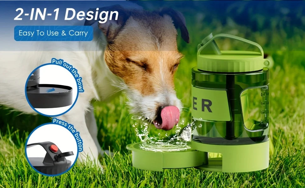 Large Dog Travel Water Bottle — 74oz Leakproof Built-In Bowl for Hiking & Camping
