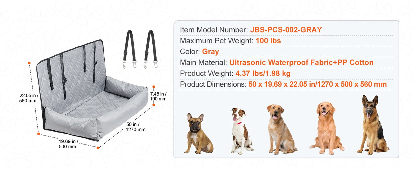 Waterproof Dog Car Booster Seat — Safety Leash Included, PP Cotton, All Sizes