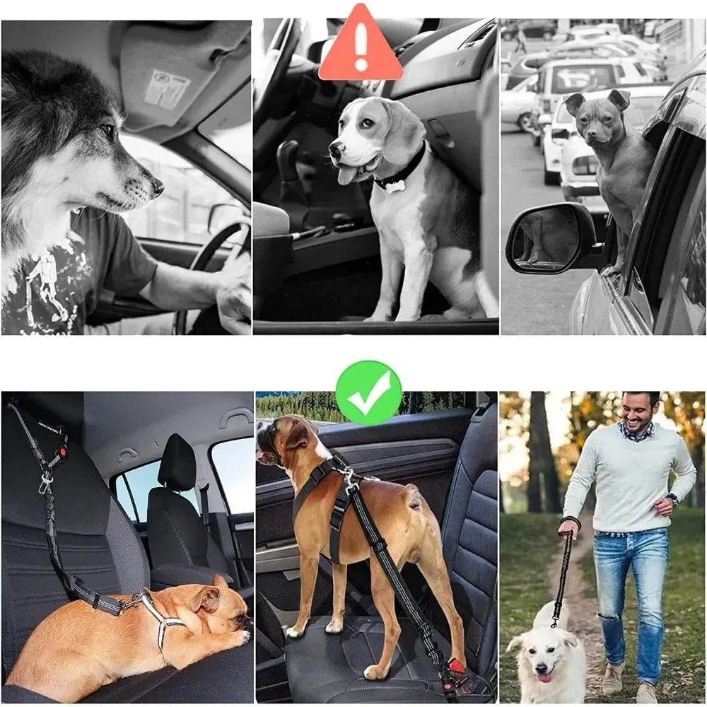 2-in-1 Dog Car Seat Belt with Headrest Restraint — Reflective Safety Leash