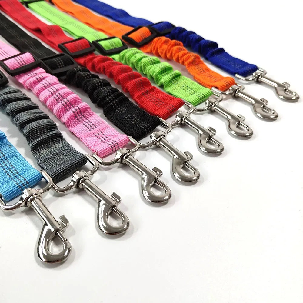 Reflective Dog Car Seat Belt with Bungee — Adjustable Heavy-Duty Nylon Harness