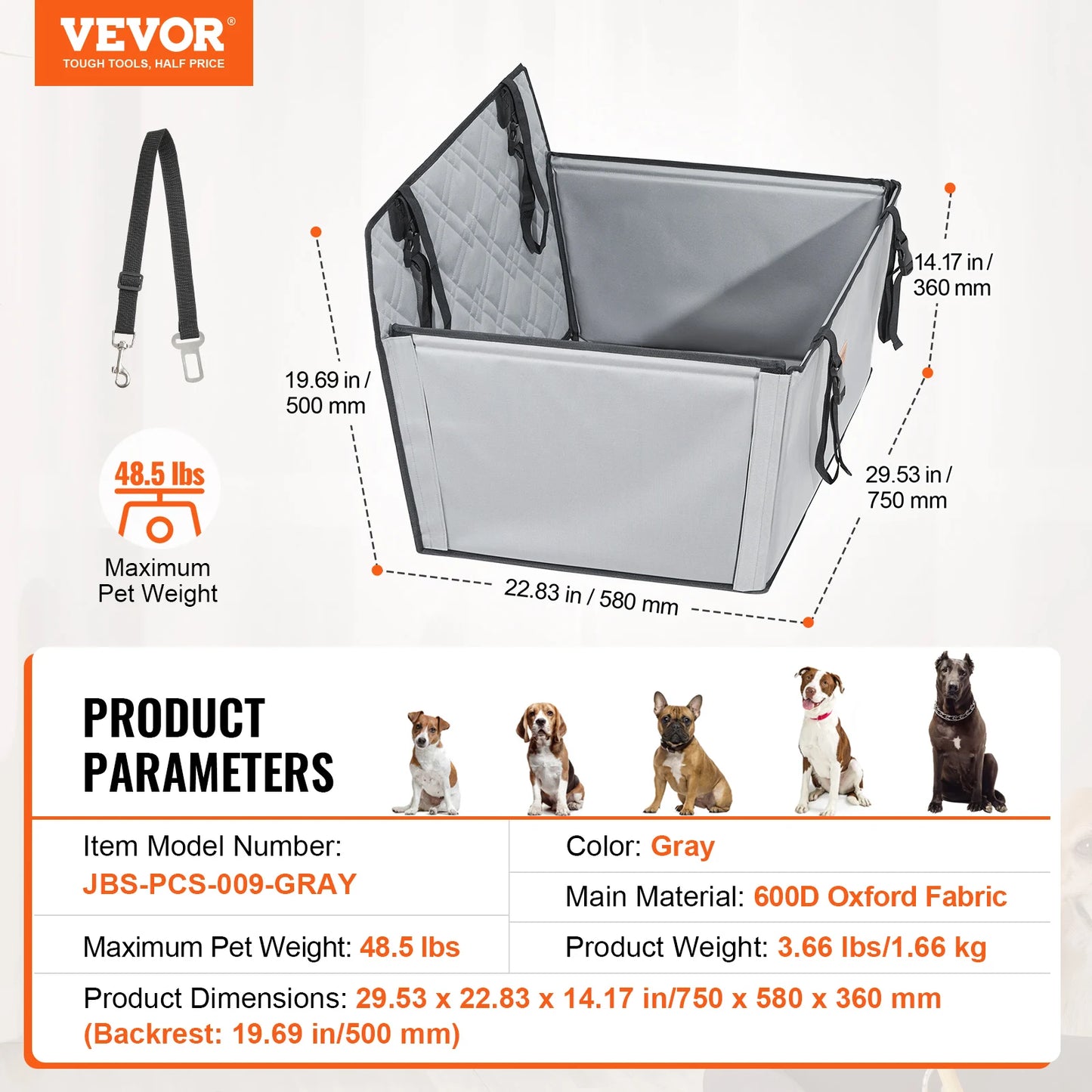 Waterproof Dog Booster Seat with Safety Leash — Medium & Large Dogs
