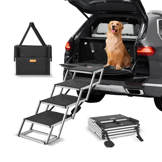 Folding Dog Car Steps — Lightweight Aluminum, Holds Up to 150 lbs